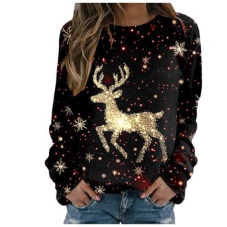 Generic Christmas Sweatshirts for Women Uk Ladies Xmas Jumpers Ugly Funny Graphic Red Wine Glass Print Sweatshirt Lined Crew Neck Loose Fit Long Sleeve Xmas P