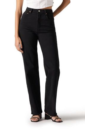 Levi's Ribcage High Waist Straight Leg Jeans in Black Sprout at Nordstrom, Size 28 X 32