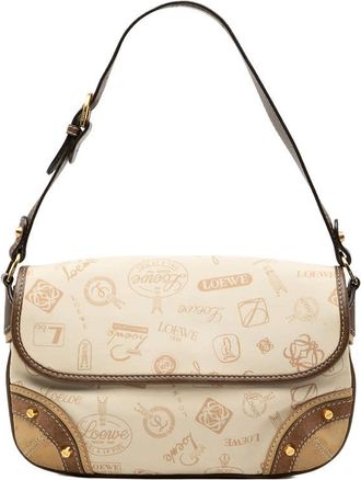 Loewe Pre-owned Loewe 160th Anniversary Suede Trimmed Canvas Flap Shoulder Bag 290603