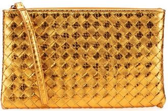 Bottega Veneta Pre-owned Bottega Veneta Metallic Leather and Snake Skin Intrecciato Wristlet Clutch Ladies B01994622E