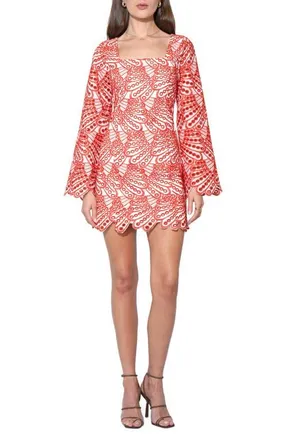 Adelyn Rae Regina Scallop Long Sleeve Minidress in White/Red at Nordstrom, Size X-Large