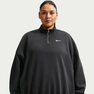 Nike Womens Nike Sportswear Phoenix Fleece Over-Oversized 1/4-Zip (Plus Size) in Black | HJ0933-010