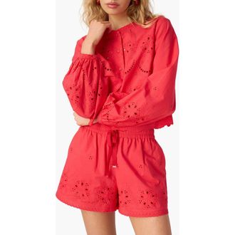 Cami NYC Kalena Embroidered Eyelet Long Sleeve Cotton Top in Candy Apple at Nordstrom, Size Xx-Small