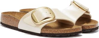 Birkenstock Madrid Gro&szlig;e Schnalle Birko Flor Perle Damen Wei&szlig; Sandalen