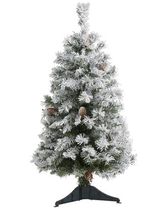 Nearly Natural 3ft Flocked White River Mountain Pine Artificial Christmas Tree