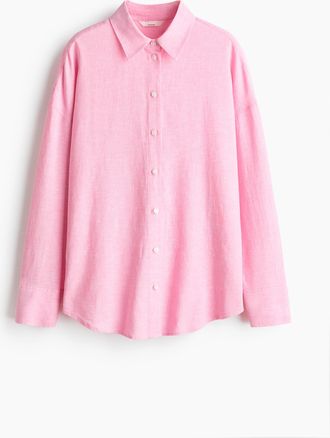 H&M Oversized Bluse aus Leinenmix - Pink