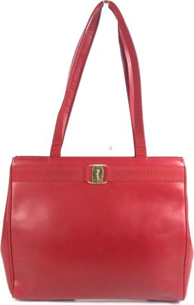 Ferragamo Vara Red Color Leather Shoulder Bag Tote Bag (Pre-Owned)