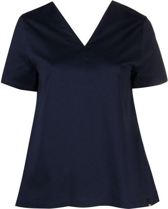 Herno short-sleeve V-neck T-shirt - women - Polyester/Cotton - 50 - Blue