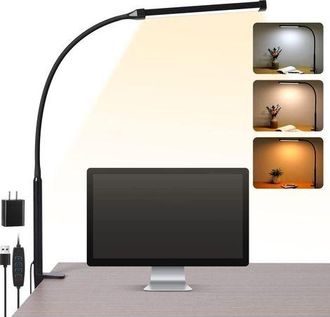 OEM L&aacute;mpara De Escritorio Led Con Pinza, Ideal Para El Hogar O La Oficina. 3 Modos De Iluminaci&oacute;n, 10 Niveles De Brillo, Brazo Met&aacute;lico Flexible, Largo Y 