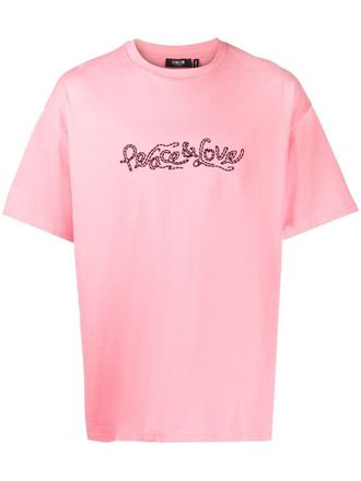 Five CM embroidered-slogan short-sleeve T-shirt - men - Cotton - S - Pink