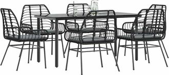 vidaXL Vidaxl - Set De Comedor De Jard&iacute;n 7 Piezas Cojines Rat&aacute;n Sint&eacute;tico Negro
