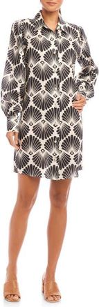 Karen Kane Shell Print Long Sleeve Linen Shirtdress at Nordstrom, Size X-Small