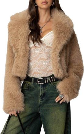 Edikted Sierra Faux Fur Jacket in Camel at Nordstrom, Size X-Large