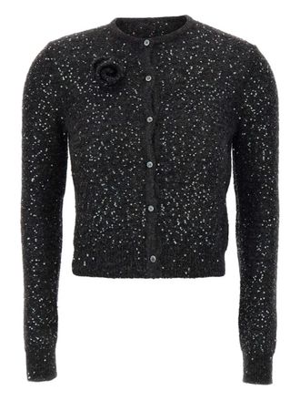 Marella sequin rose knit cardigan - women - Polyamide/Alpaca/Wool - 38 - Black