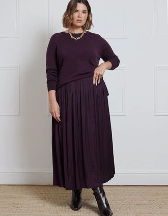 Live Unlimited London Womens Aubergine Pleated Midi Skirt - Purple - Size: 12