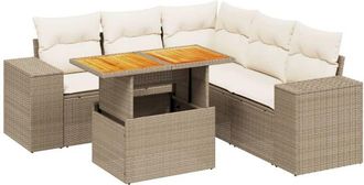 vidaXL Juego De Sof&aacute;s Jard&iacute;n Con Cojines 6 Pzas Rat&aacute;n Sint&eacute;tico Beige Vidaxl