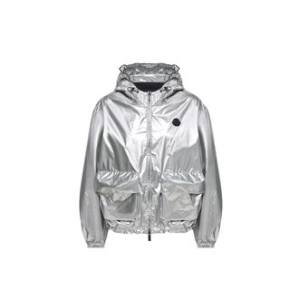 Moncler Moncler Ylang Hooded Metallic Jacket, Women, Grey, Size: 1