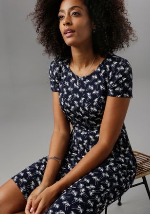 Aniston Sommerkleid ANISTON SELECTED, Damen, Gr. 34, N-Gr, blau (marine, wei&szlig;, bedruckt), Jersey, Obermaterial: 95% Viskose, 5% Elasthan, bedruckt, Basic, fig