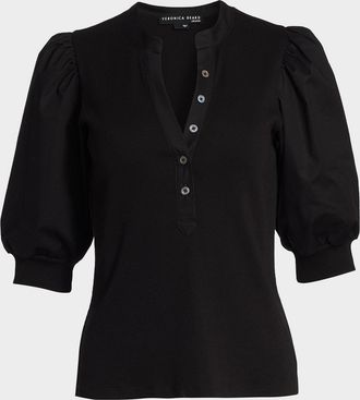 Veronica Beard Coralee Puff Sleeve Button-Front Top