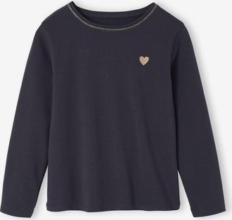 Vertbaudet Mädchen Shirt mit Glitzerherz und Recycling-Baumwolle BASIC anthrazit