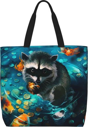 Generic Women Handbag Raccoon Animal And Fish Painting Travel Tote Bag Girls Fashion Crossbody Bags, For Christmas, Swim, School, Work, Birthday