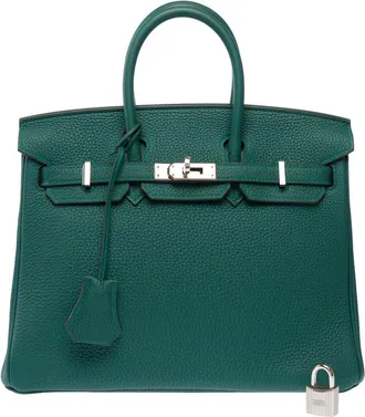 Herm&egrave;s Green Leather Birkin 25 Handbag (Authentic Pre-Loved)