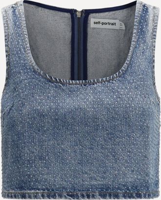 Self Portrait Crop Top in denim con strass Woman 6
