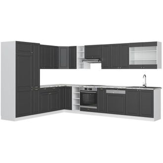 Vicco Cocina Esquinera Fame-line, Antracita-oro/blanco, 347 X 257 Cm, Et M&aacute;rmol