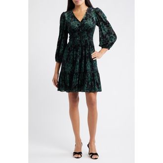 Eliza J Velvet Floral Long Sleeve Dress in Hunter at Nordstrom Rack, Size 10