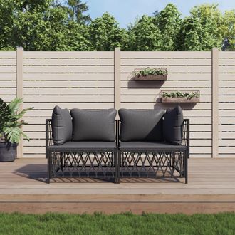 vidaXL The Living Store Juego Muebles De Jard&iacute;n 2 Pzas Y Cojines Acero Gris Antracita - Muebles De Jard&iacute;n