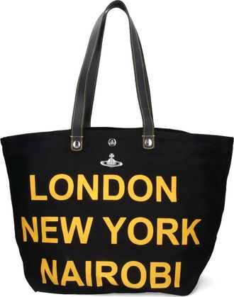 Vivienne Westwood Tassen, Dames, Zwart, ONE Size, Zwart Geel Print Utility Shopper Tas