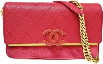 Chanel Lady Coco Flap Quilted Caviar And Suede Red Leather Handbag (Pre-Owned)