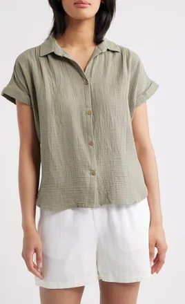 Beach Lunch Lounge Devin Gauze Shirt in New Laurel at Nordstrom, Size X-Large