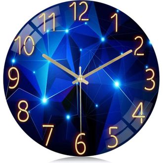 OEM Reloj De Pared De Cristal De 30 Cm Con Dise&ntilde;o De Cielo Estrellado, Reloj De Pared Azul Moderno Y Silencioso Con Dise&ntilde;o Creativo, Sin Tictac, Decorativ