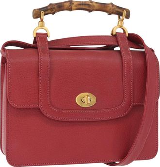 Gucci Vintage Bamboo Handle Bag Leather Red Leather Handbag (Pre-Owned)