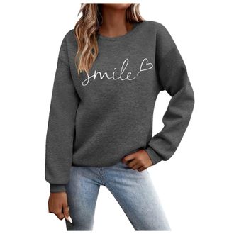 Generic Womens Smile Sweatshirts Graphic Trendy Letter Hoodies Round Neck Casual Cute Outfits Ladies 2025 Preppy Fall Backwoods Loose Fit Goth Womens Sweatshi