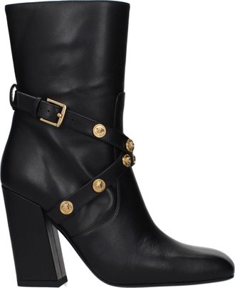 Versace Black Leather Ankle Womens Boots
