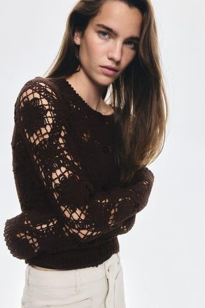 H&M Crochet-look Cardigan in Brown at Nordstrom, Size Xx-Small