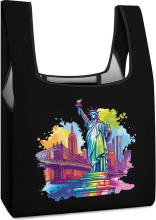 Generic New York City Skyline Colorful Shopping Bag Reusable Grocery Tote Bag Foldable Handbag for Travel Picnic