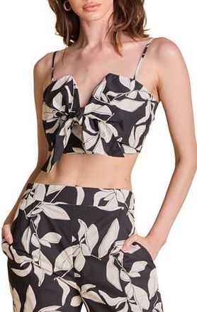English Factory Leaf Print Bow Accent Cotton Camisole in Black/White at Nordstrom Rack, Size X-Small