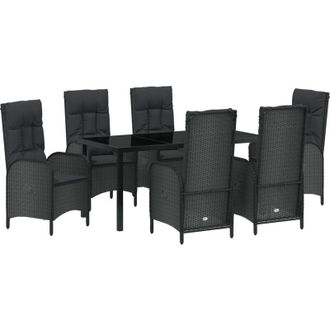 vidaXL Conjunto De Comedor De Jard&iacute;n Con Coj&iacute;n 7 Pcs Negro Polirat&aacute;n Vidaxl