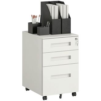Vinsetto Lockable Mobile Filing Cabinet w/ 3 Drawers 39 x 48 x 60 cm - White | TJ Hughes
