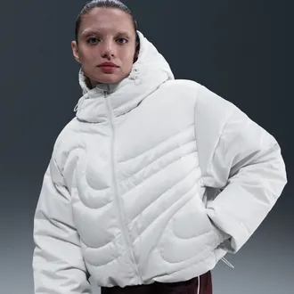 Nike Womens Nike Sportswear Swoosh Series Therma-FIT Oversized Down Puffer Jacket in White | IB2005-121