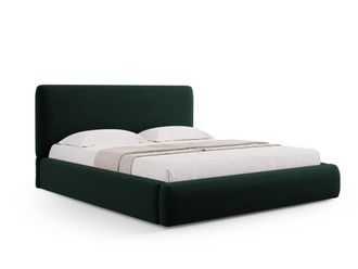 Cosmopolitan Design Cama con cabecero y ba&uacute;l 140x200cm de terciopelo verde botella