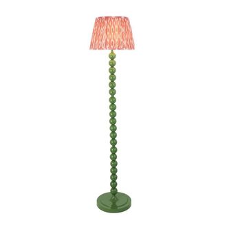 Netlighting Higgledy Gloss Green Floor Lamp Pink Fabric Ikat Shade 35cm E27