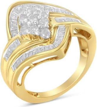 House of Brilliance 10K Yellow Gold over.925 Sterling Silver 1.0 Cttw Diamond Bypass Cluster Ring in Yellow Gold Over Silver at Nordstrom, Size 6.25