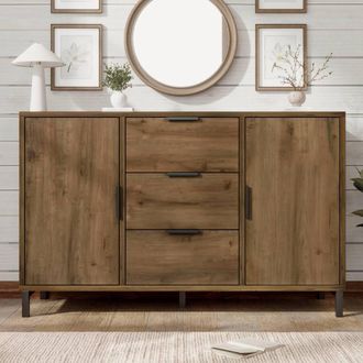 Merax Dark Oak Sideboard Cabinet with Adjustable Shelves & Drawers in Brown