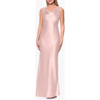 Betsy & Adam Open Back Satin Charmeuse Gown in Blush at Nordstrom, Size 10