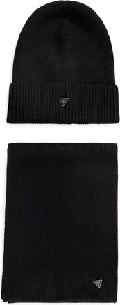 Guess Co Set sciarpa e berretto con applicazione - Nero