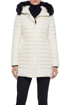 Gorski Apres-Ski Horizontal Parka with Detachable Toscana Lamb Hood Trim in Ivory/black at Nordstrom, Size Medium